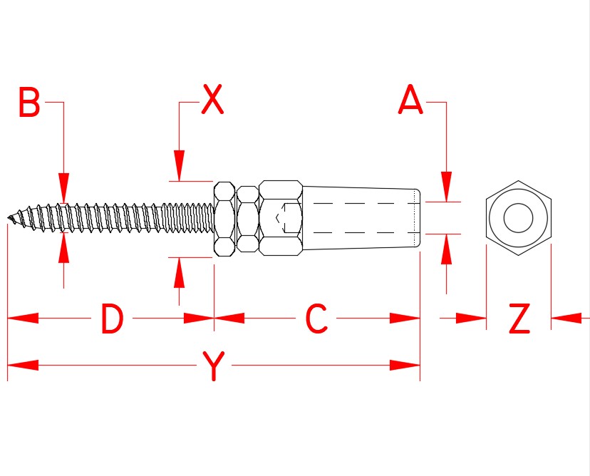 Stainless Steel Quick Attach™ Wood Stud, S0777-0703, S0777-0704, S0777-0905, Line Drawing